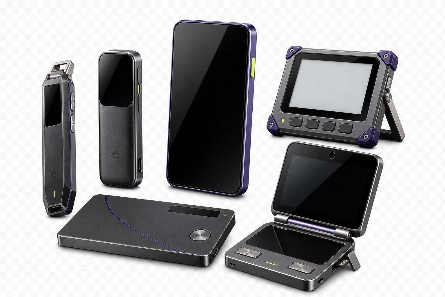 The six Orbit hardware wallets arranged together